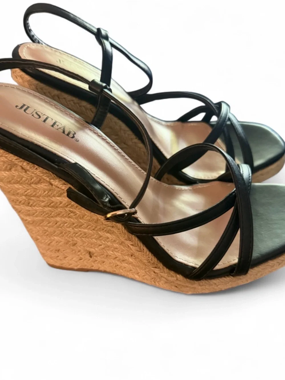 Just Fab black wedge sandals with espadrille sole SIZE 9 #wedges #espadrille